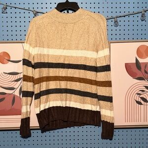 Womens Striped Sweater - Beige, Brown, and White